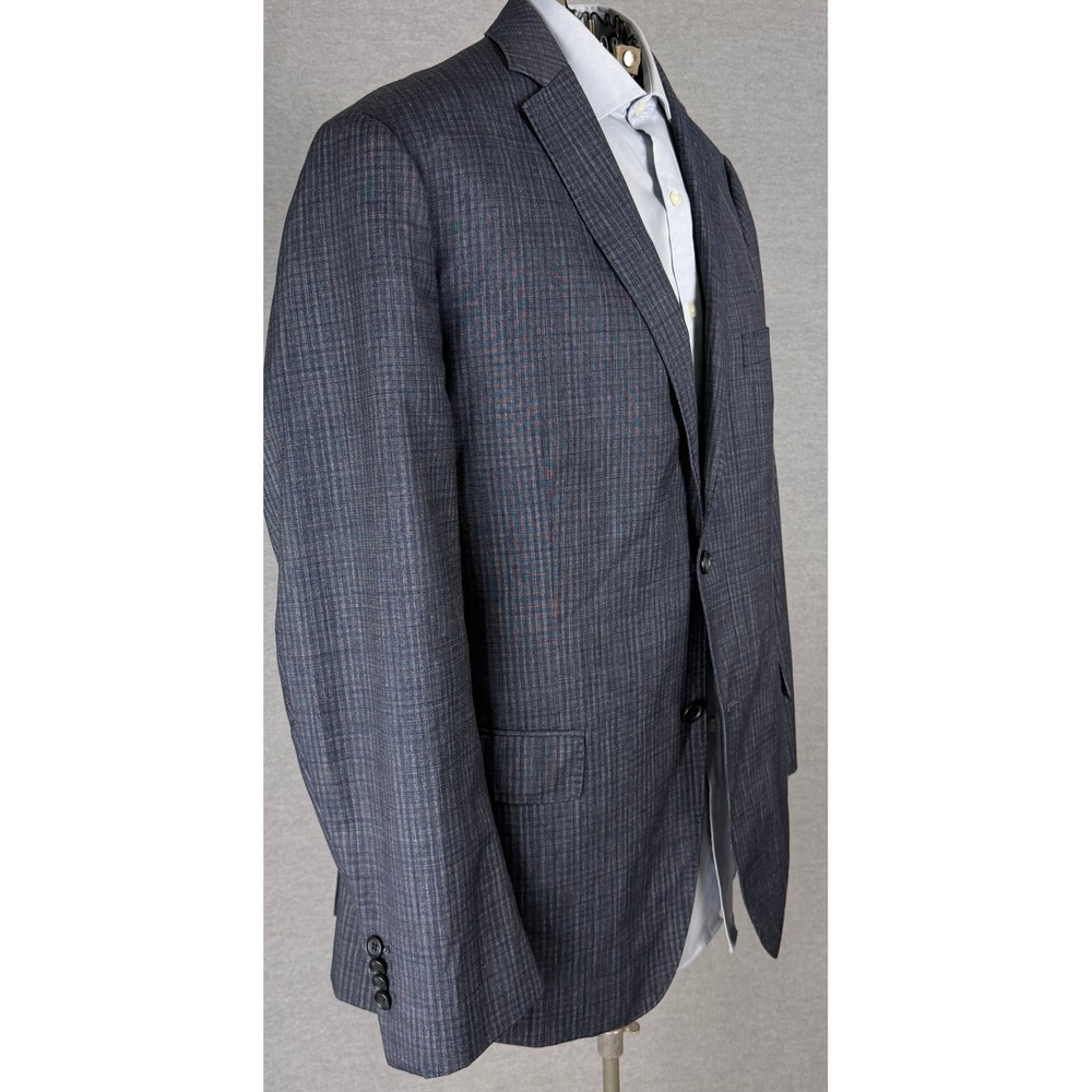 Johnston & Murphy Mens XL Wool Blend Plaid Blazer Sport Coat Blue Unstructured